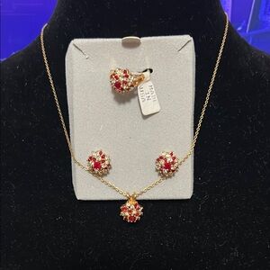 Gold and Red Floral Necklace